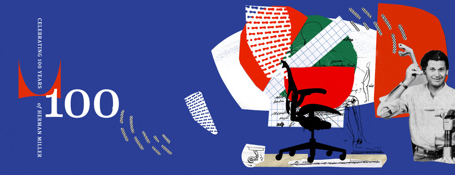 Graphical collage style image re-presenting 100 years of Herman Miller