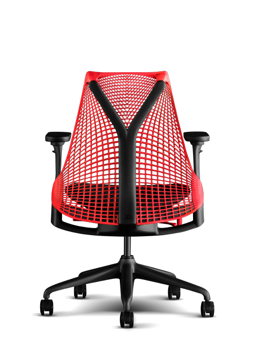 Rear view of Herman Miller Sayl gaming chair in red and black