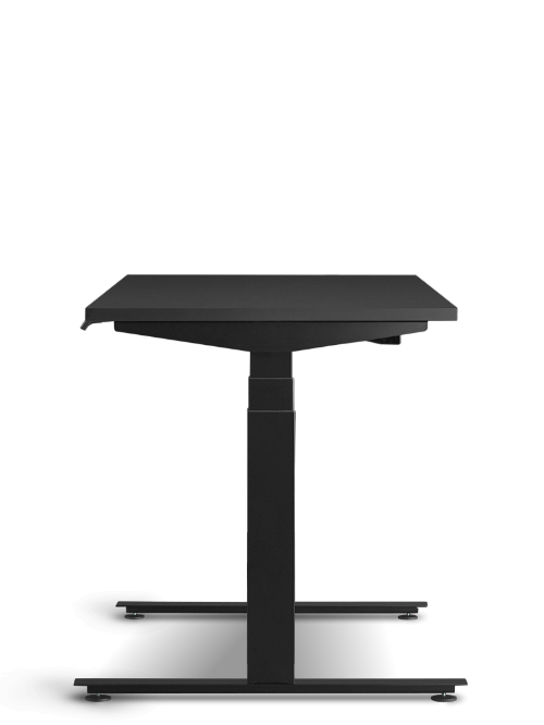 Rear view of Herman Miller Nevi sit-stand gaming desk in black