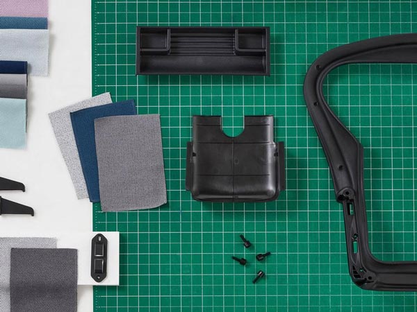 Photo of new Herman Miller chair components made from recycled ocean plastic