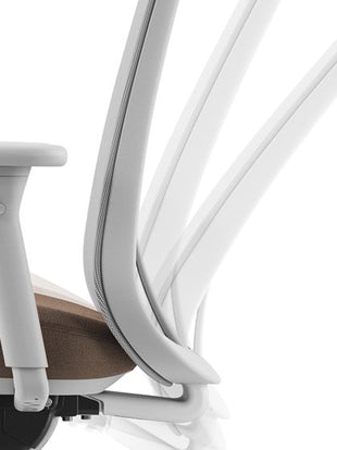 Side view of a Herman Miller Lino office chair, showing the range of movement as the chair tilts backward.