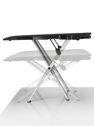 Side view of a Monto sit stand by Herman Miller, showing the nine height settings.