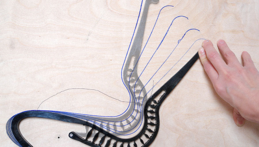 A prototype of a Herman Miller Setu office chair spine, showcasing how the chair back moves, bends and flexes.