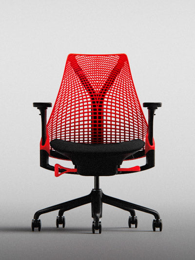 Front on view of Sayl gaming chair in black and red