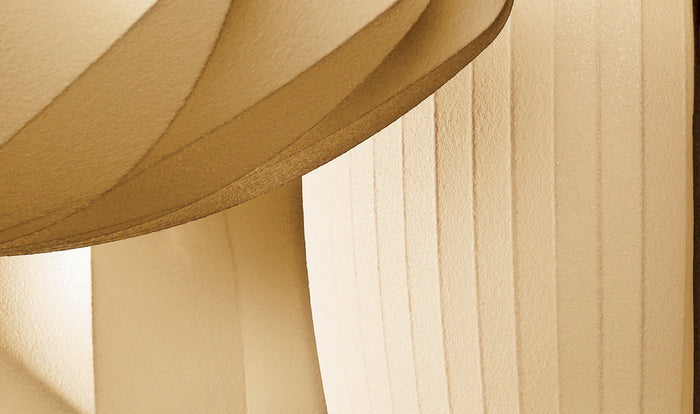 Close-up of a Nelson bubble pendant by Herman Miller, showing the texture of the shade.