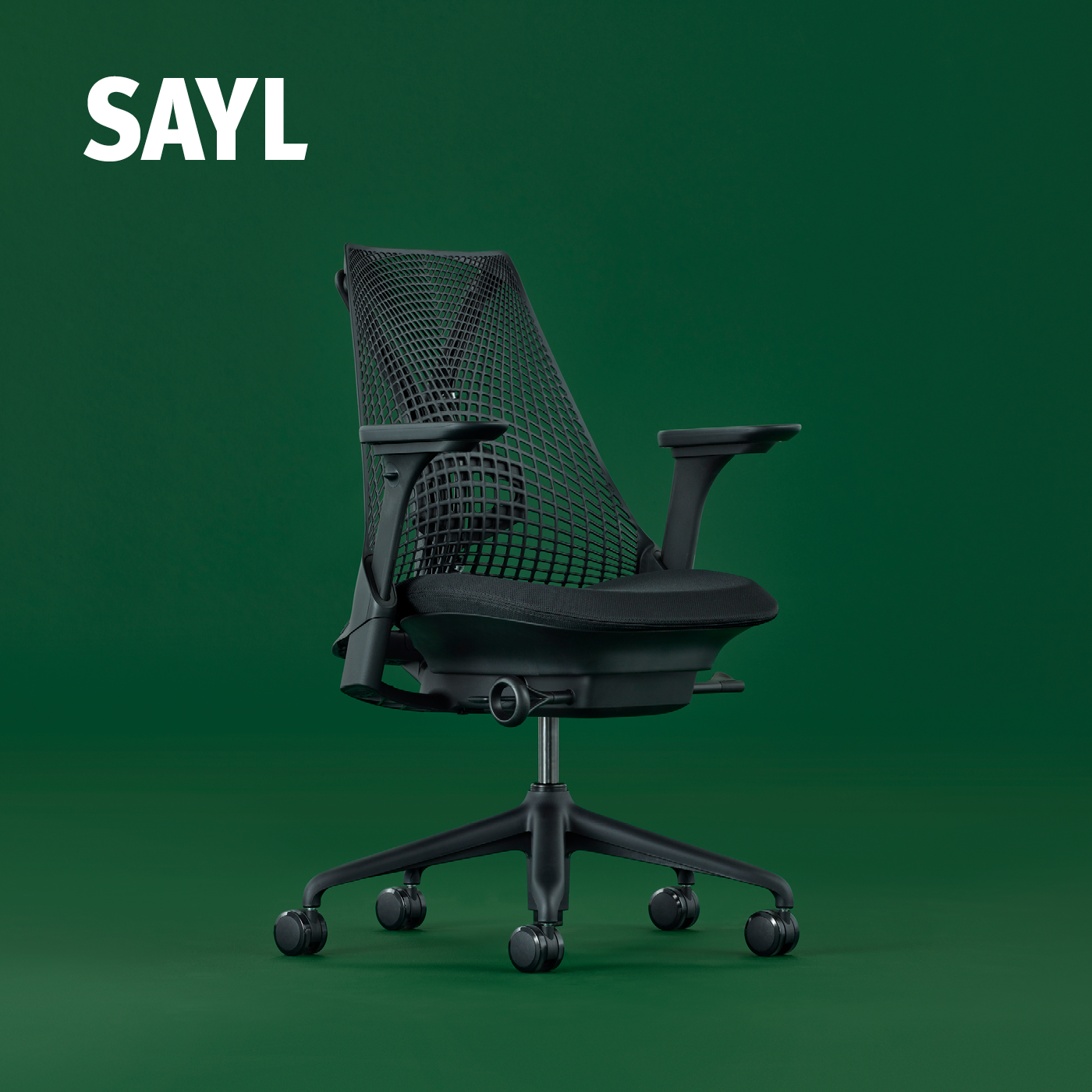 Herman Miller Sayl office chair in black on plain background