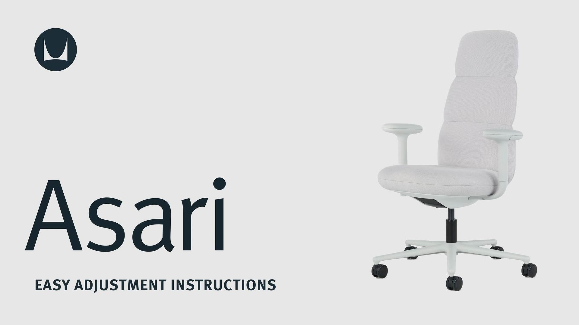 A video showing the technical adjustment features of a Herman Miller Asari office chair, including seat height and arm adjustment.