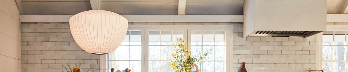 An elegant Nelson Bubble Lamp in a kitchen