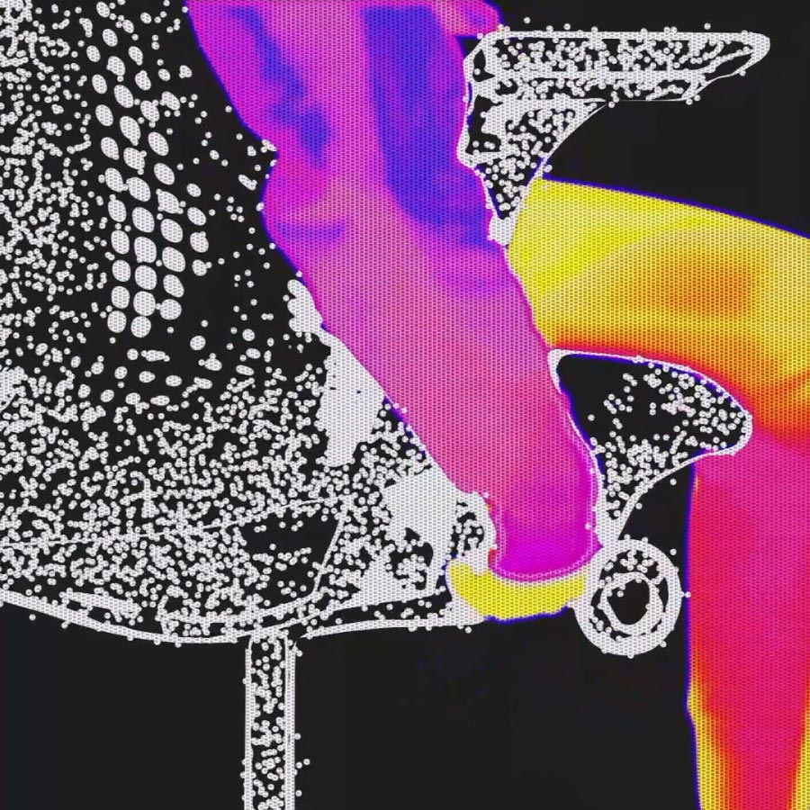 Thermal imaging style image of person sat in Gaming Embody chair