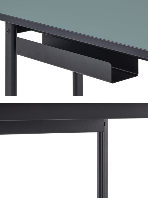 Rear view of a Mode desk by Herman Miller, showing the built-in cable management.