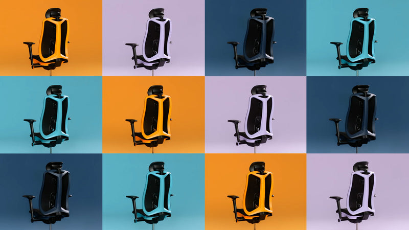 A playful and captivating video showcasing the Herman Miller Vantum gaming chair in yellow, purple and blue.