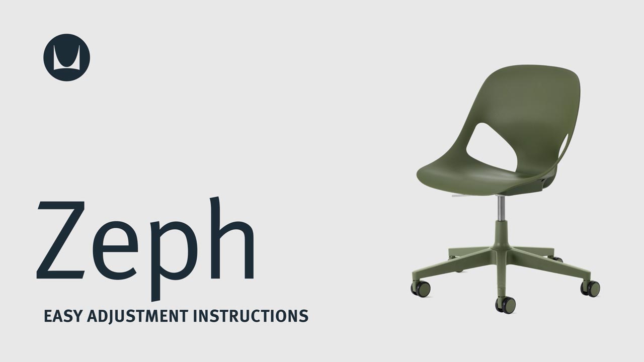 A video showing the technical adjustment features of a Herman Miller Zeph office chair, including seat height.