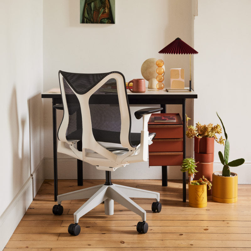 Space office space with Cosm low back in white and nightfal blue