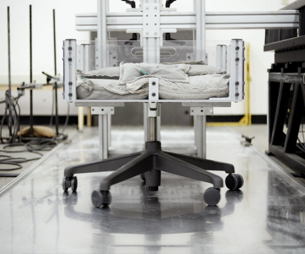 Photo of swivel test that replicates the action of chairs swiveling over 60,000 times, that all Herman Miller chairs go through.