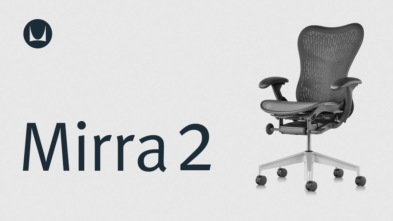 A video showing the technical adjustment features of a Herman Miller Mirra 2 office chair, including seat height, seat depth, tilt tension, tilt limiter, back support adjustment and arm adjustment.