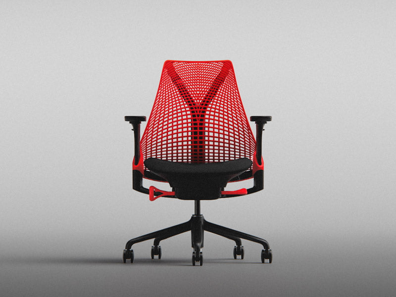 Front on view of Sayl gaming chair in black and red