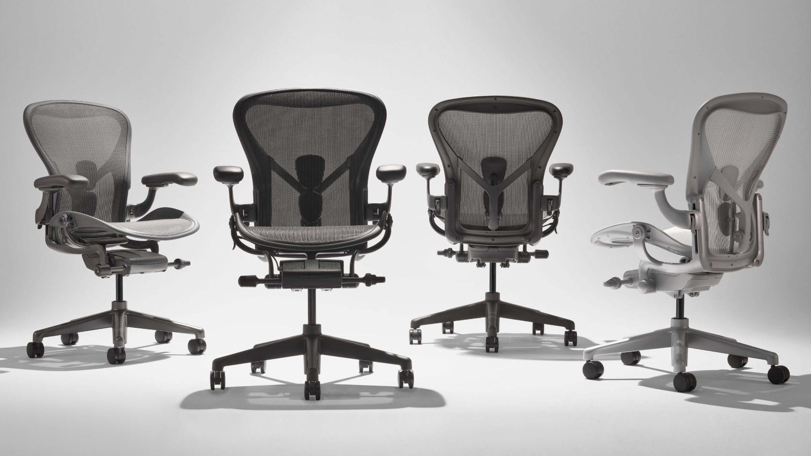 The launch colours of the Remastered Herman Miller Aeron - Carbon, Graphite and Mineral